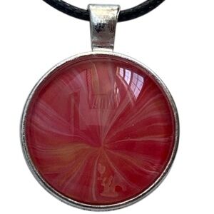 Handmade Red and Yellow Fluid Art Round Pendant Necklace by Svetlana Yeung